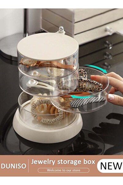 fun zone DUNISO 4-Tier Clear Plastic Jewelry Storage Box, Stackable Hair Accessories Organizer