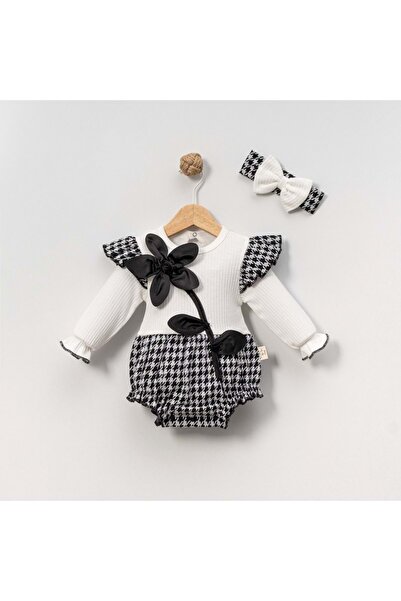 gültekin bebe Çakar Bebe 6-18 Aylık Kaz Ayaği Güllü Romper-8036178 - BEYAZ