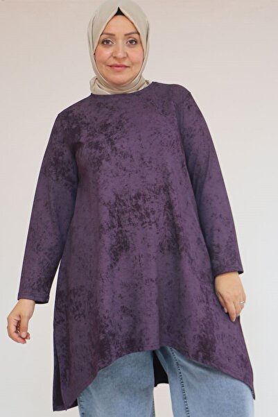 Eslina 58163 Plus Size Skirt Symmetry Cut Tie-Dye Tunic - Plum