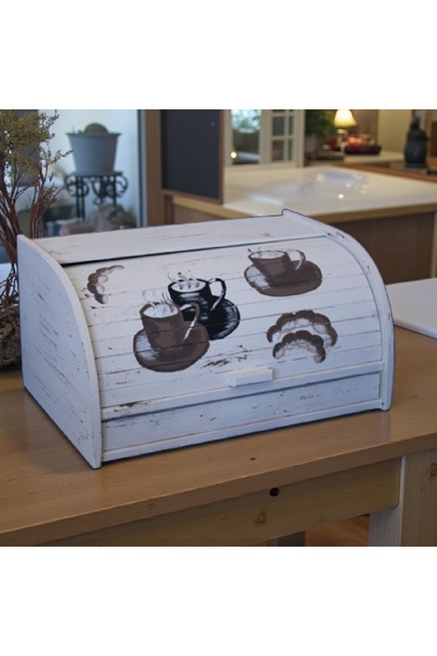 Decoratiuni Vintage Casa Retro Classic bread box, vintage white with brown, hand-painted, without chopper, 39 cm* 18 cm * 27 cm