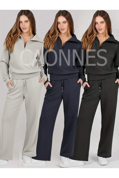 yx yustex sport Γυναικεία χειμερινή φόρμα 3 τεμαχίων σε μαύρο + γκρι + μπλε ν...