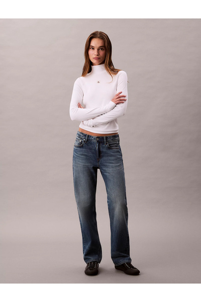 Calvin Klein Uzun Kollu Dokuma Etiketli Kadın Beyaz Gömlek LV047D203G-YAA