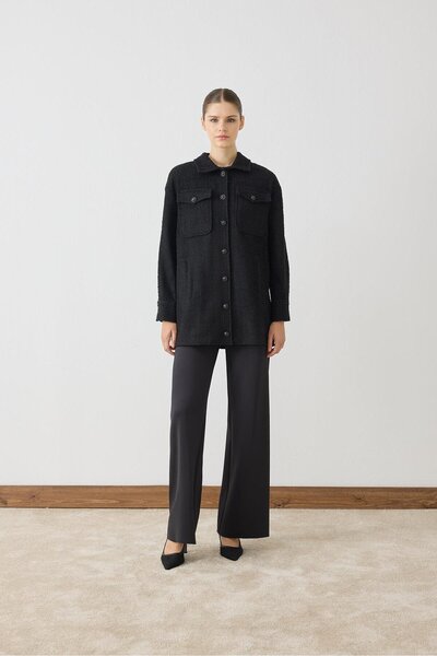 TERZİ DÜKKANI سترة تويت بجيوب مفصلة من ماركة DORA باللون الأسود