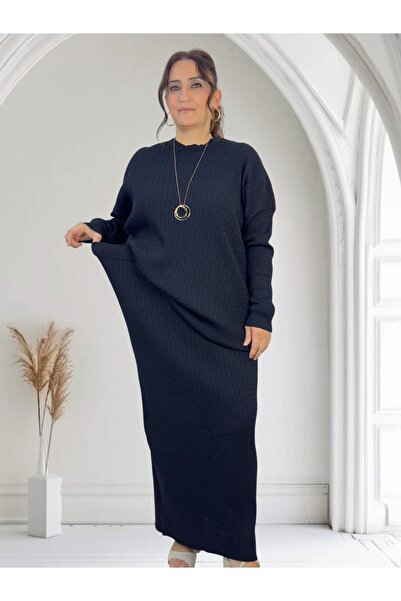 yagmurberen Hair Braiding Pattern Circular Necklace Long Sleeve Blouse Elastic Waist Skirt Plus Size Mercerized Double Set