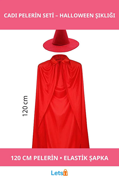 Letsii Adult Size Red Collar Cape and Witch Hat Costume