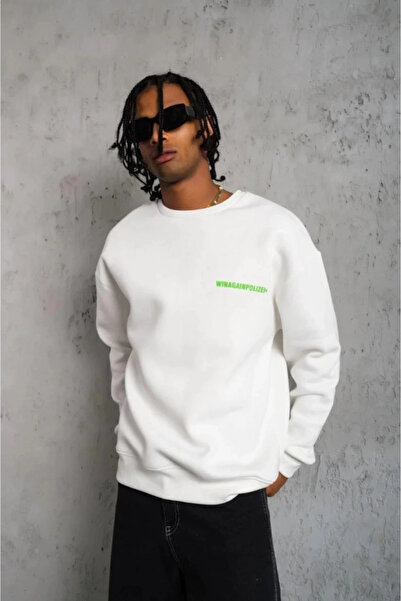 JANES Men's Oversized Sweatshirt – White Color Front and Back Printed , Three Thread Inner Cotton Fabric, Comfortable