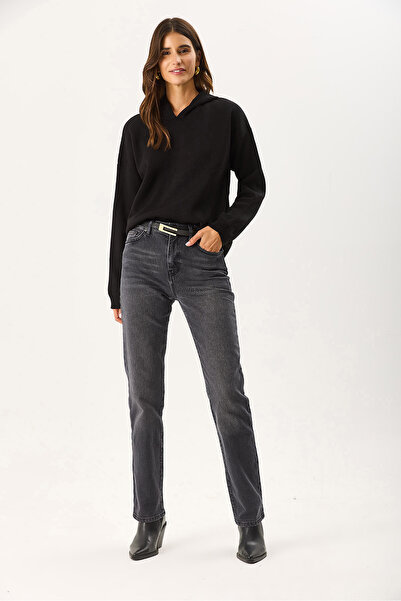 VENA Women's Angelica Hooded Regular Fit Knitwear Sweater - Black