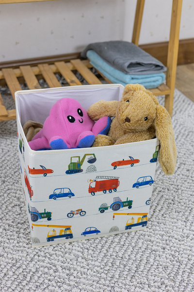 HomyJRs Car Patterned Lidless Toy Box Stringer Organizer Box 30 X 30 X 30