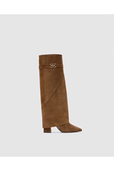 Cecia Vera Hakiki Deri Çizme Taba Süet