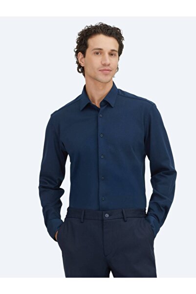 Kip Navy Blue Plain Regular Fit Woven Casual 100% Cotton Shirt