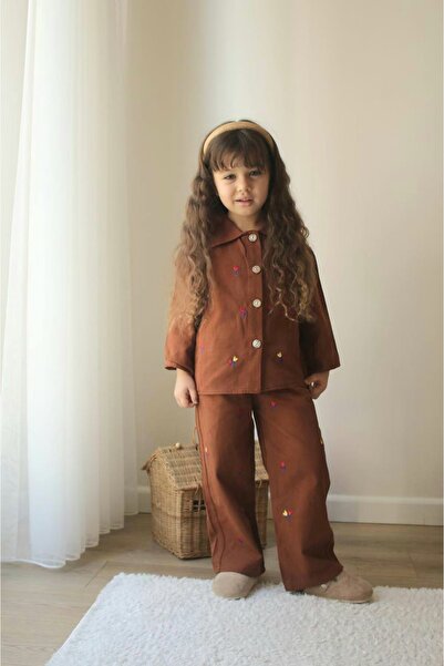 NURTOPU Kız çocuk takımı alt üst set mevsimlik keten kumaş kaliteli pamuk