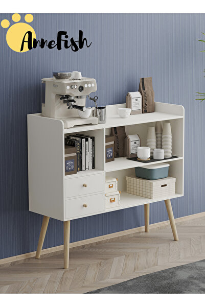 AnneFish 100*35*90cm Coffee Corner Home Kitchen Coffee Bar Cabinet Shelf With Drawers Display Cabinet