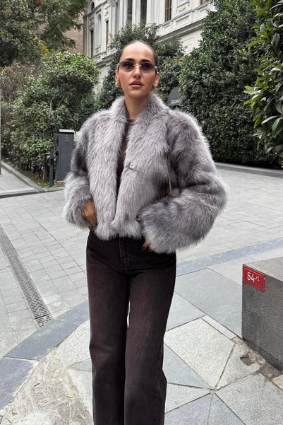 Nazliye Gri Premium Midi Kürk