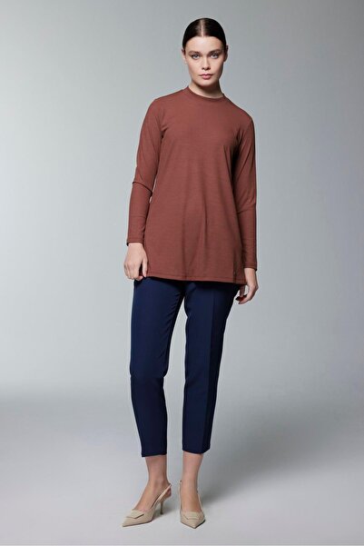 Zühre Crew Neck Corded Fabric Long Sleeve Coffee Underwear I-0014