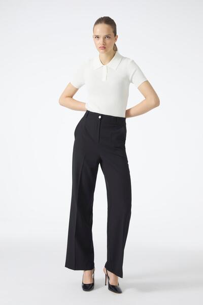 Zühre High Waist Comfortable Black Fabric Pants P-0196
