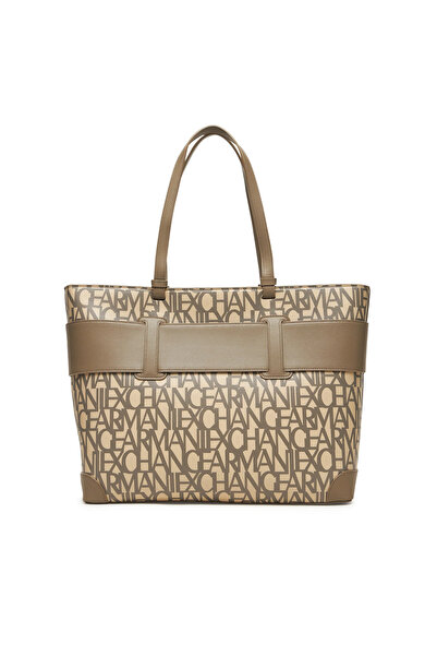 Armani Exchange Women's Brand Logo Belt Detail Zipper Closure Detachable and Adjustable Strap Beige Shoulder Bag