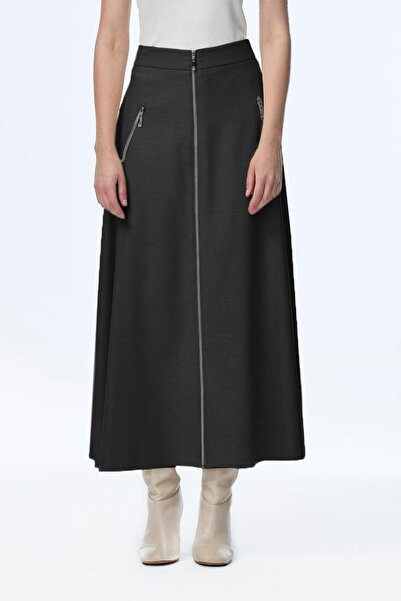 Zühre Zipper Detailed Black Skirt Etk-0200