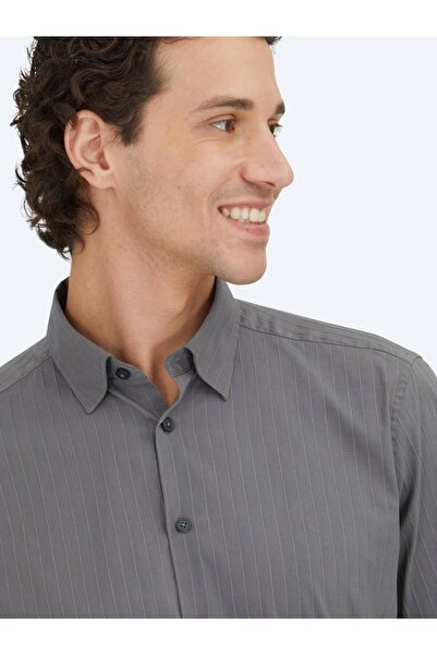 Kip Πουκάμισο από βαμβακερό μείγμα αθλητικού τύπου με ριγέ ανθρακί ριγέ