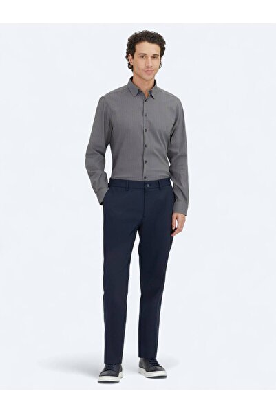 Kip Anthracite Striped Regular Fit Woven Sports Cotton Blend Shirt