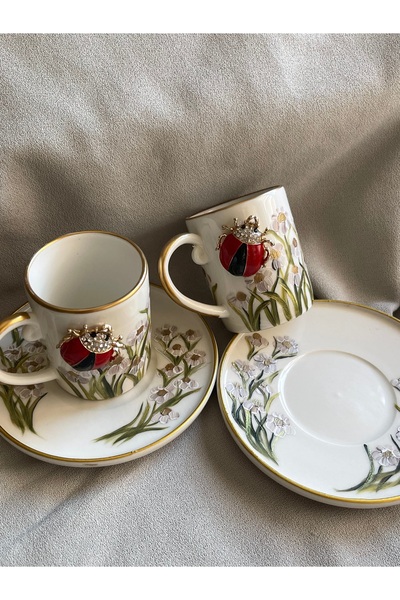 Stories Special Design Ladybug & Daisy Hand Painted Cup Set