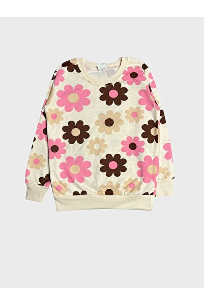 ALİŞ KİDS Girl's Cotton Fleece-Lined Cream Color Daisy Patterned Long Sleeve Winter Pajamas Set