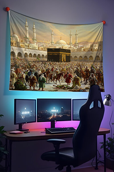 Halura Mekke Fetihi Duvar Örtüsü- Kaliteli Kumaş, Oda Dekoru Tapestry Duvar H...