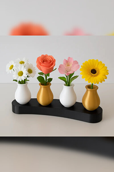 Genç 3D Zarif Mini Vazo Seti – 4’lü Dekoratif Vazo Takımı | Minimalist Masa ve Raf Süsü