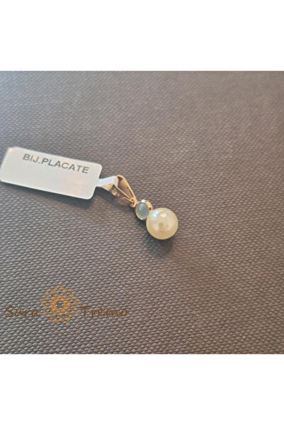 SaraTremo Pendant with pearl and light blue stone – 18K gold plated