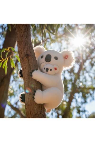 Pufline Elinde Yavrusuyla Koala Beyaz Peluş Oyuncak