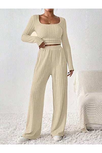 LOUİSA Γυναικείο ΣΕΤ ΜΠΕΖ κοτλέ Πλεκτό Υφασμάτινο Τετράγωνο Γιακά Μακρυμάνικο...