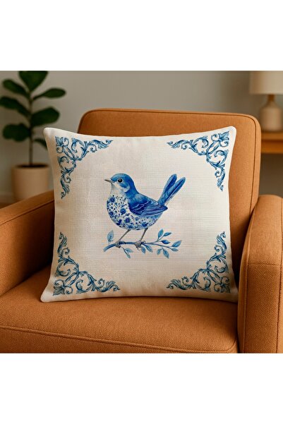 MİNOZA غطاء وسادة رقمي مطبوع بنمط الطيور الزرقاء مقاس 43x43 سم