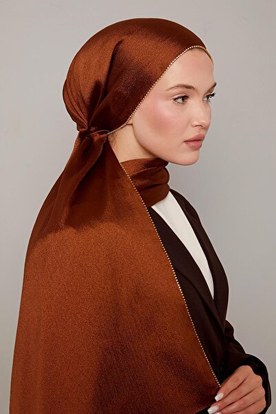 Levidor Kahve Yanları Taş Detaylı Kristal Yoryo Şal