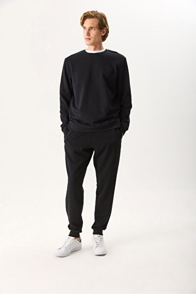 VENA Ανδρικό φούτερ Rich Crew Neck Regular Fit 3 Thread Basic 100% βαμβάκι - Μαύρο
