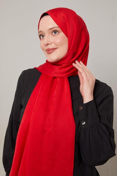 Levidor Kırmızı Mini LVD Baskılı Jakarlı Şal