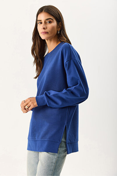 VENA Γυναικείο φούτερ με λαιμόκοψη άνοιγμα Regular Fit 3 Thread 100% βαμβάκι - Ναυτικό