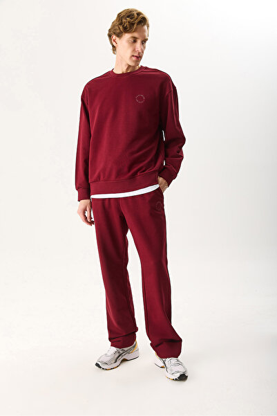 VENA Men's Viktor Embroidered Sweatshirt 100% Cotton - Burgundy