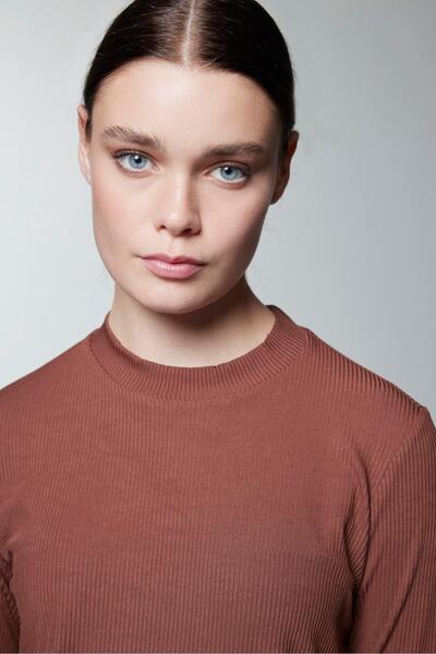 Zühre Crew Neck Corded Fabric Long Sleeve Coffee Underwear I-0014