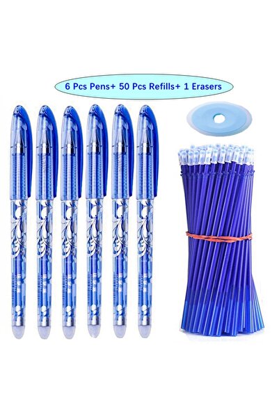 Choice مجموعة أقلام جل قابلة للمسح من 57 قطعة باللون الأزرق، قلم حبر جاف أسود...