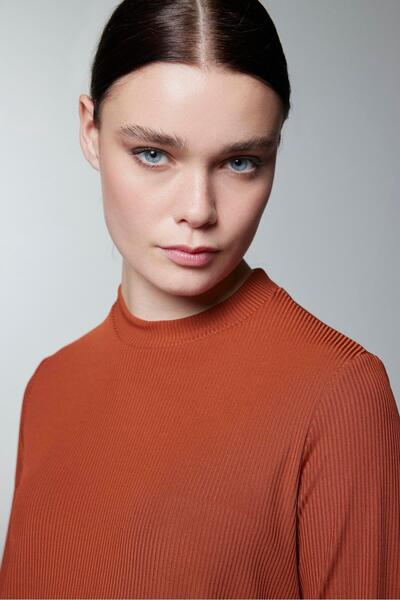 Zühre Crew Neck Corded Fabric Long Sleeve Tan Underwear I-0014