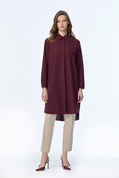 Zühre Hidden Button Detailed Tunic Plum T-0767