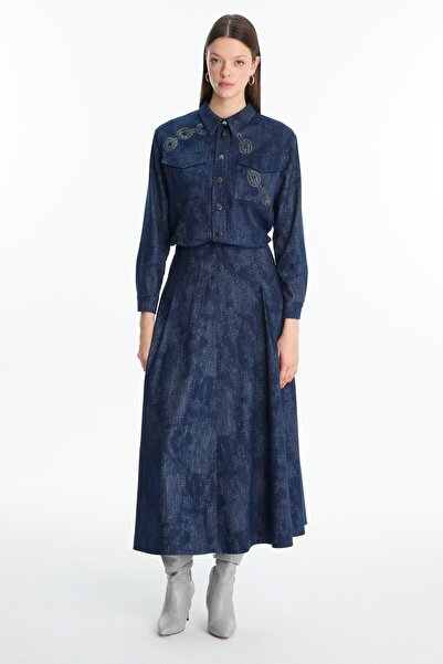 Zühre Patterned Pocket Detailed Navy Blue Shirt G-0117