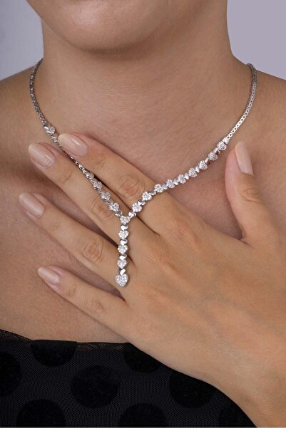 Gümüş Pazarım Rodyum Kaplama 925 Ayar Gümüş Kalpli Süzme Su Yolu Gümüş Kolye