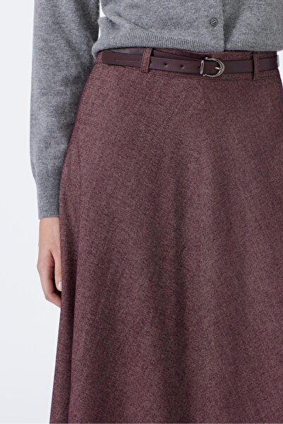 Zühre Belted A-Line Plum Skirt Etk-0158