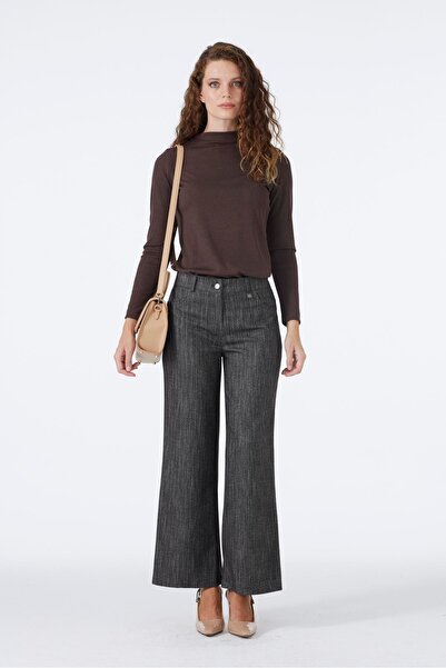 Zühre Wide Leg Brown Trousers with Elastic Waistband P-0136