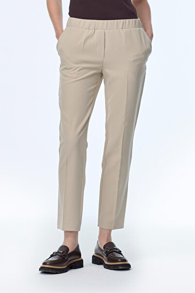 Zühre Narrow Leg Elastic Waist Mink Fabric Trousers P-0148
