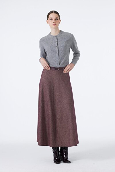Zühre Belted A-Line Plum Skirt Etk-0158