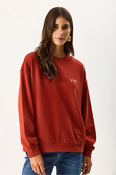 VENA Γυναικείο φούτερ Good Wibes με τύπωμα 100% βαμβάκι - Πλακάκι