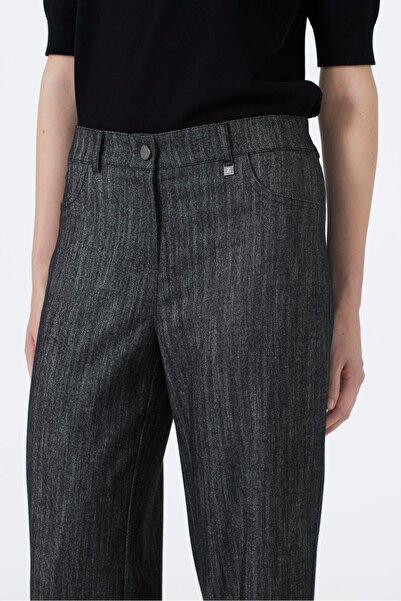 Zühre Wide Leg Black Trousers with Elastic Waistband P-0136