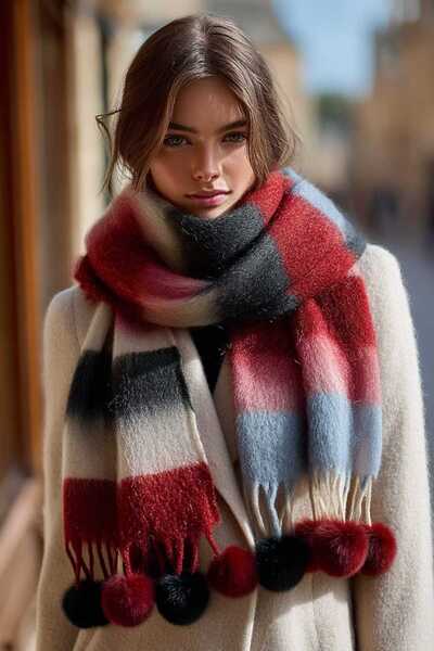 LAGRANZE Eșarfă cu pompon pentru femei