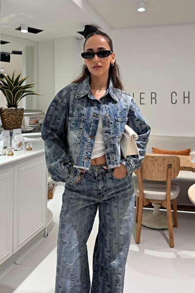 Nazliye Desenli Denim Kumaş Premium Ceket